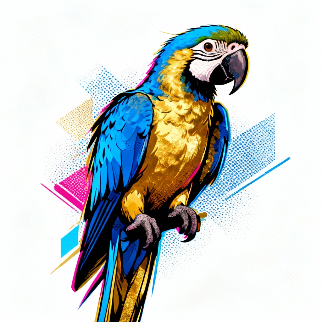 AI pop art pet portrait of a macaw parrot