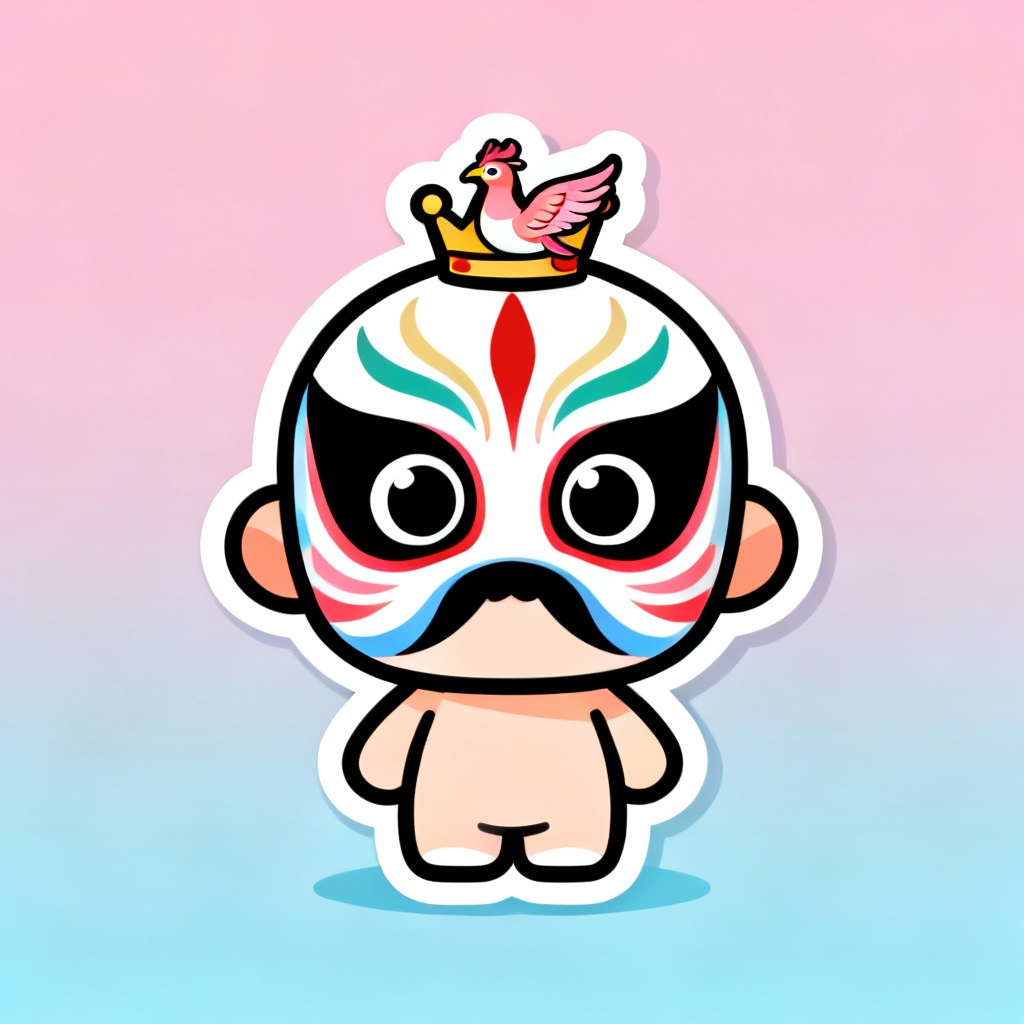AI chibi Beijing Opera avatar with simplified mask and crown