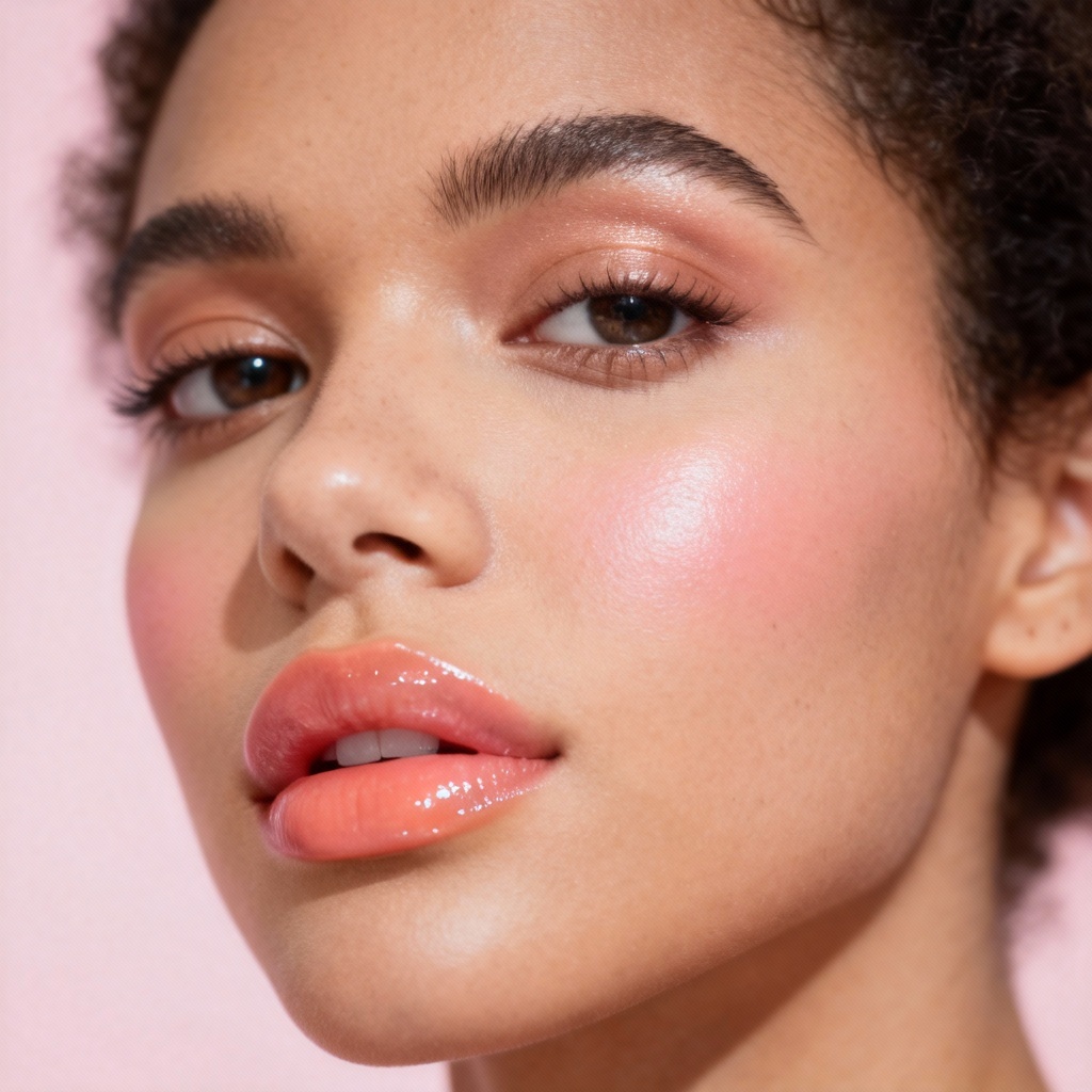 Editorial beauty portrait with soft glam makeup and glass skin