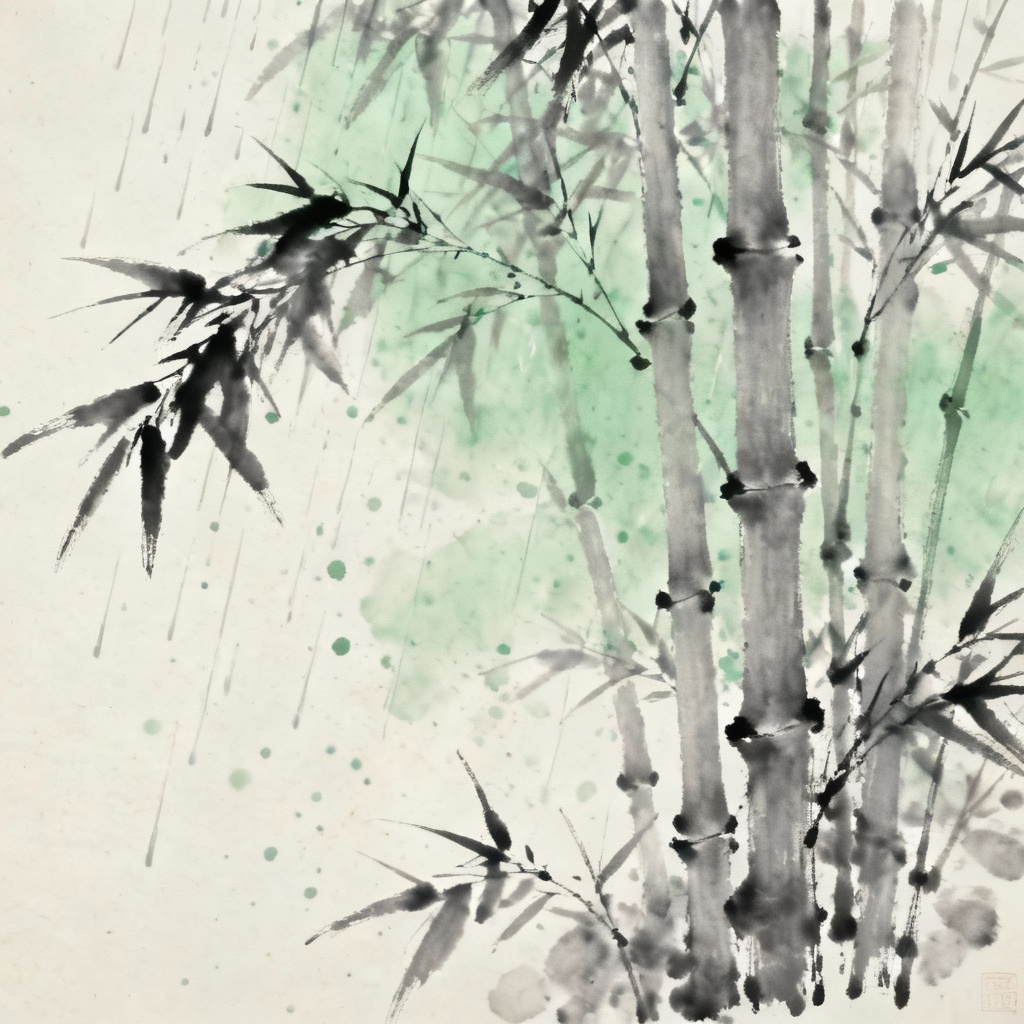 AI bamboo ink painting with xieyi brushwork