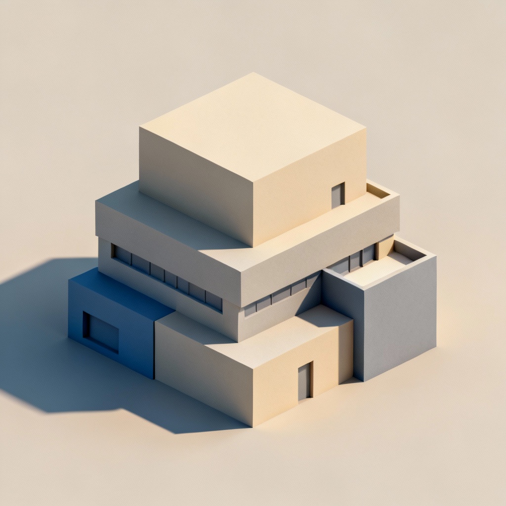 AI low-poly block architecture concept