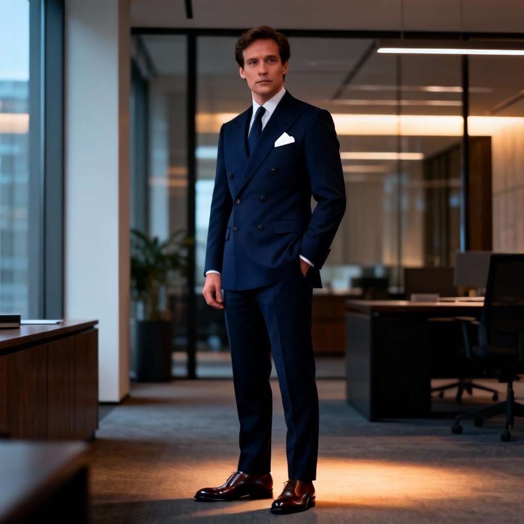 AI navy double-breasted executive suit