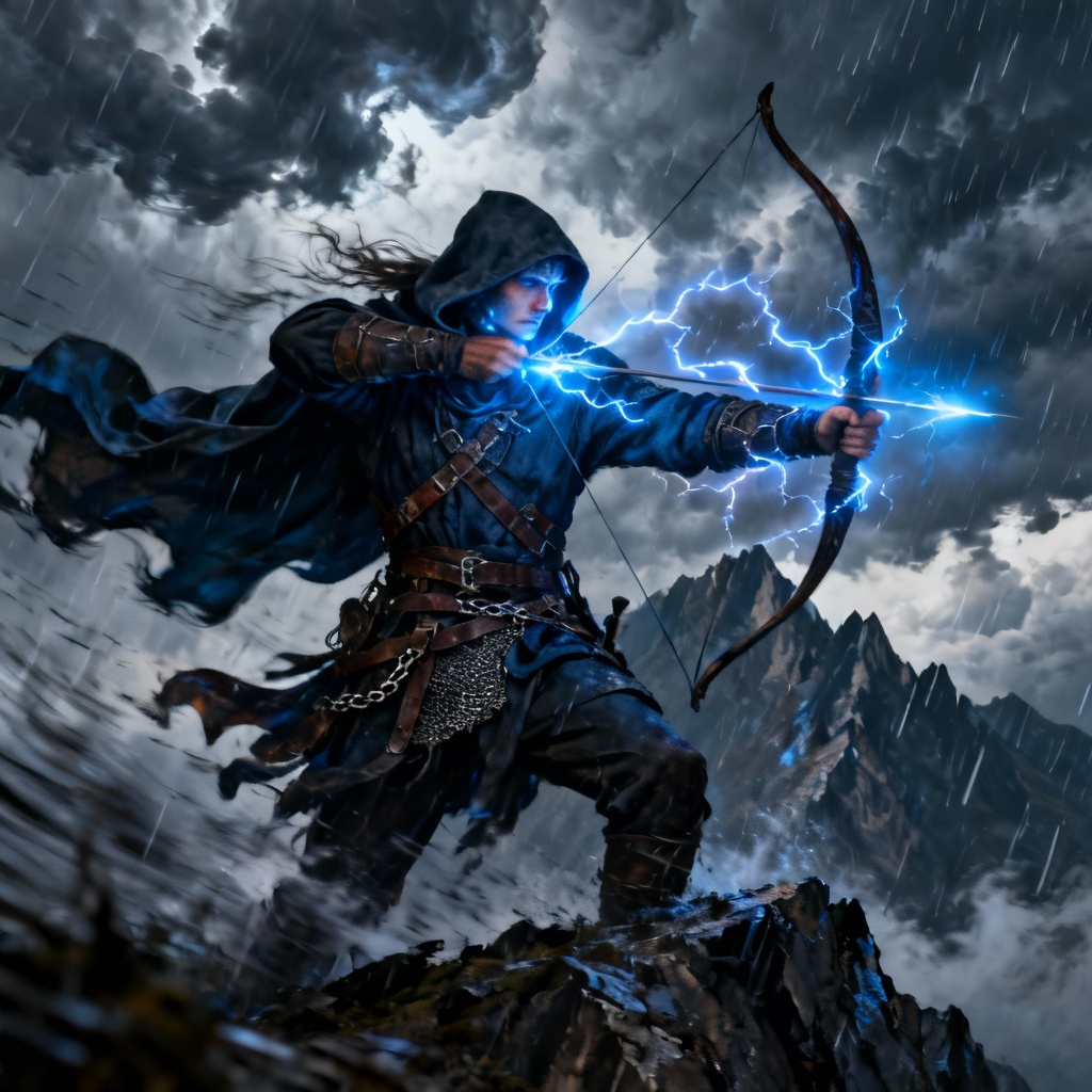 Storm archer hero drawing a lightning-charged bow