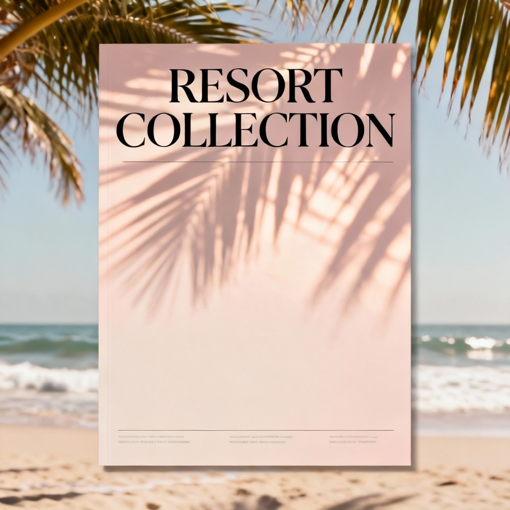 AI resort collection poster cover with palm light and pastel tones