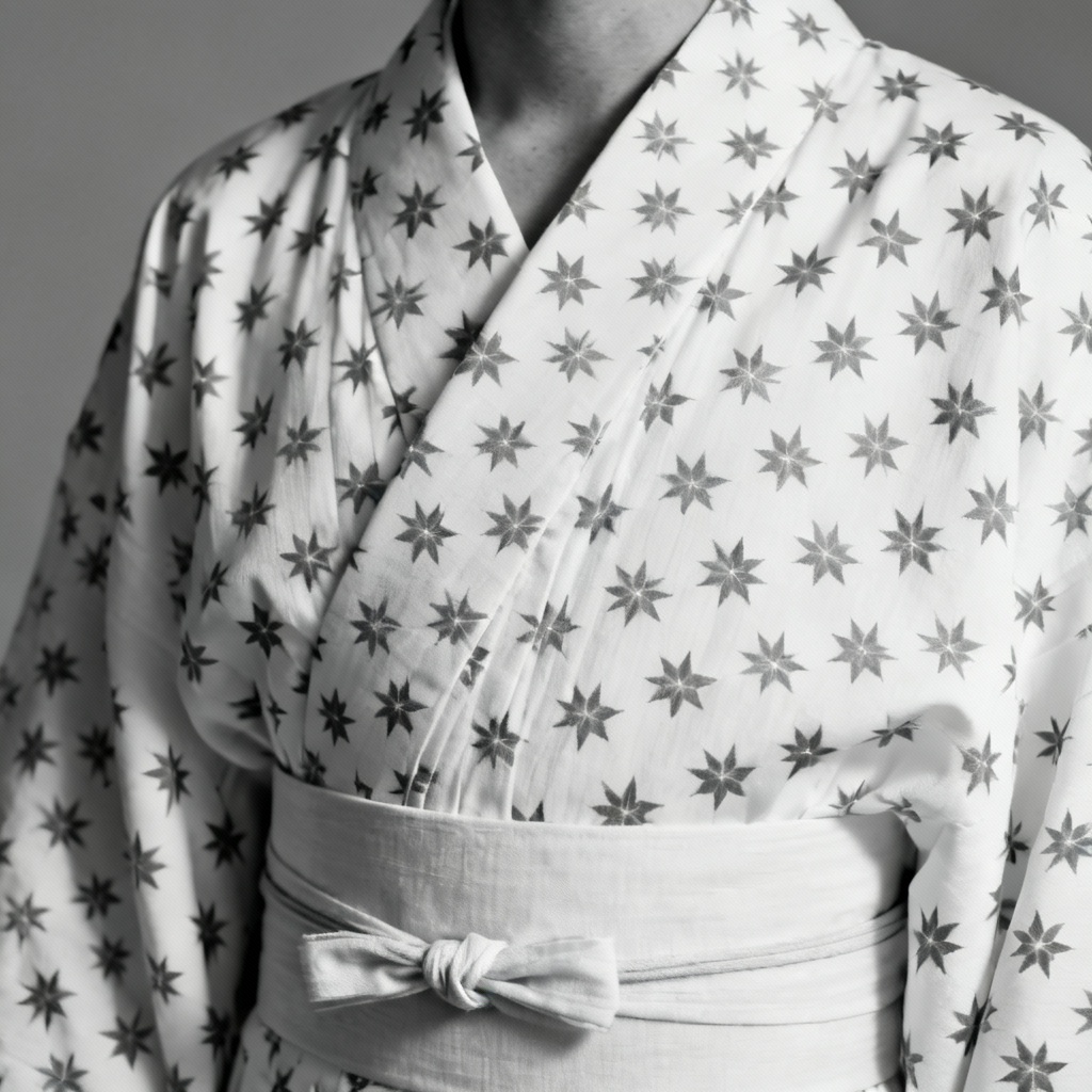 AI minimal asanoha pattern yukata close-up
