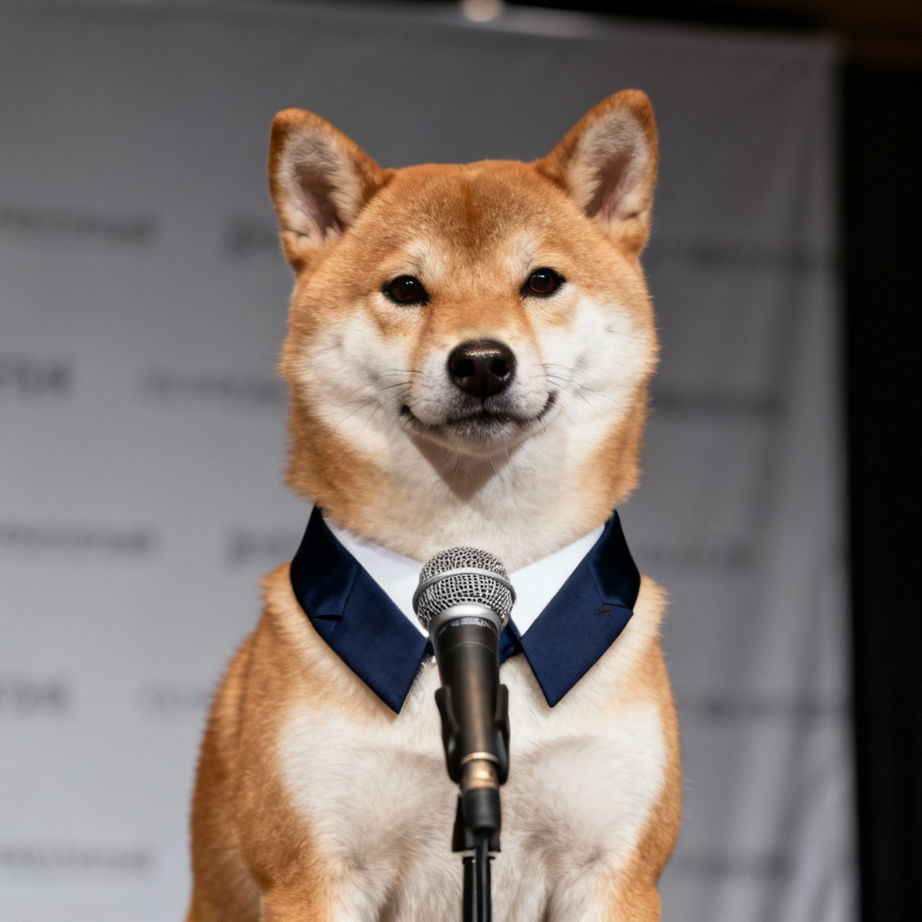AI shiba inu interview photo with microphone