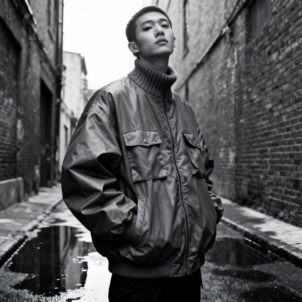 Streetwear bomber with ribbed mock neck