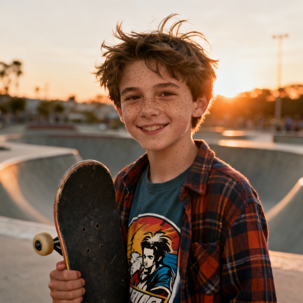 AI boy avatar sporty skater portrait