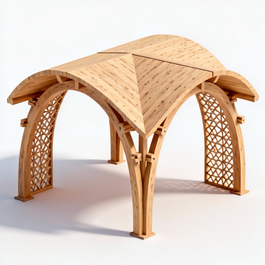 AI generated glulam pavilion with CLT roof and visible joinery