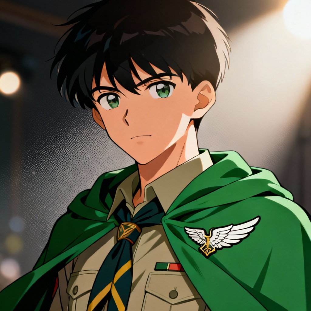 AI Survey Corps portrait with green cloak and emblem