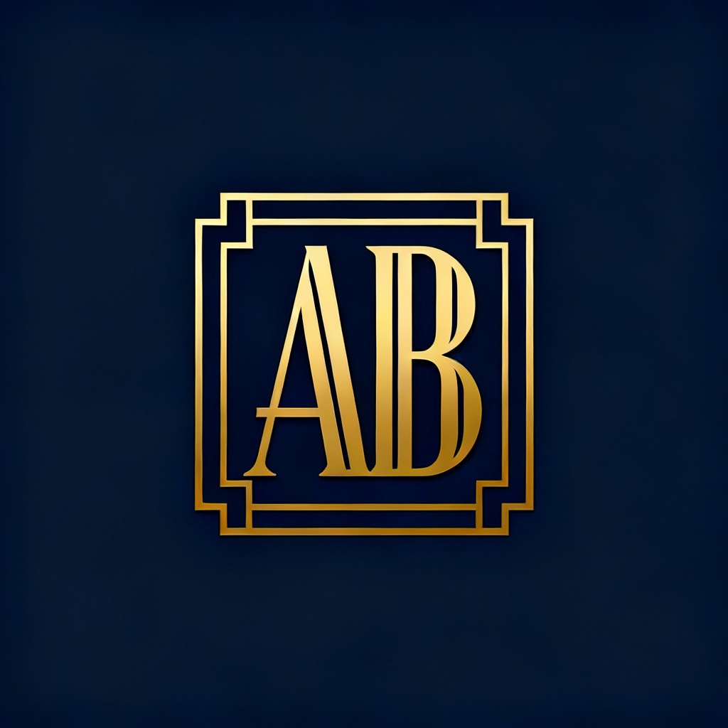 AI art deco AB monogram in gold on navy