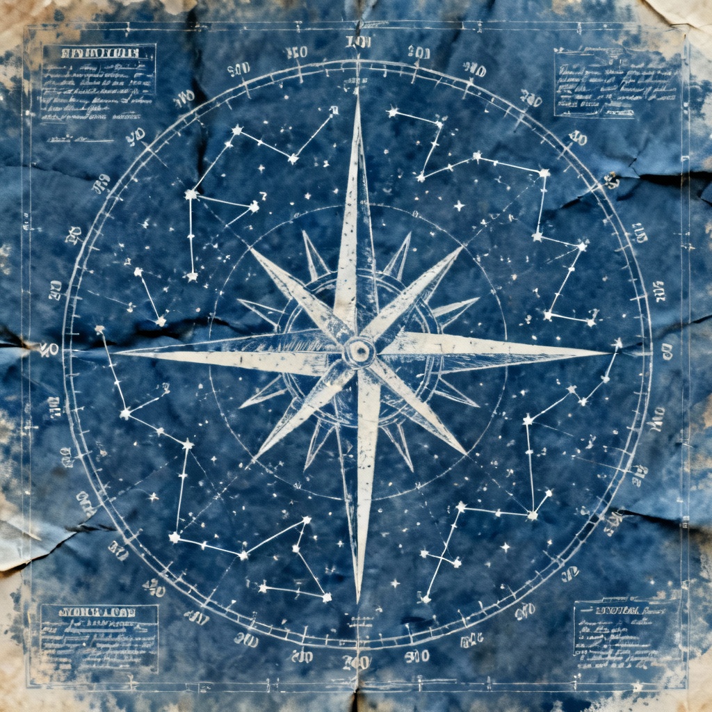 AI vintage blueprint constellation sky chart