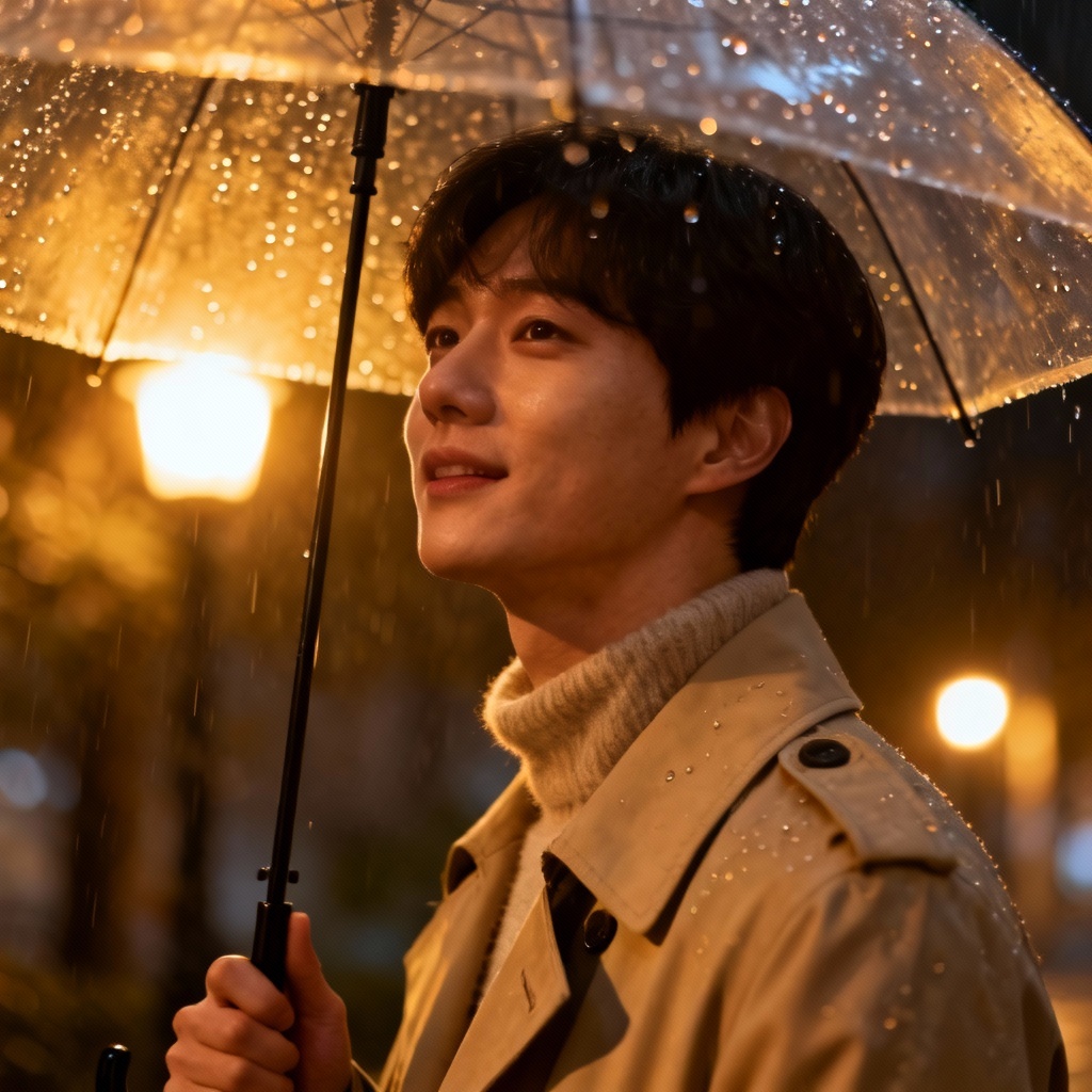 AI South Korean girl in K-drama rainy scene