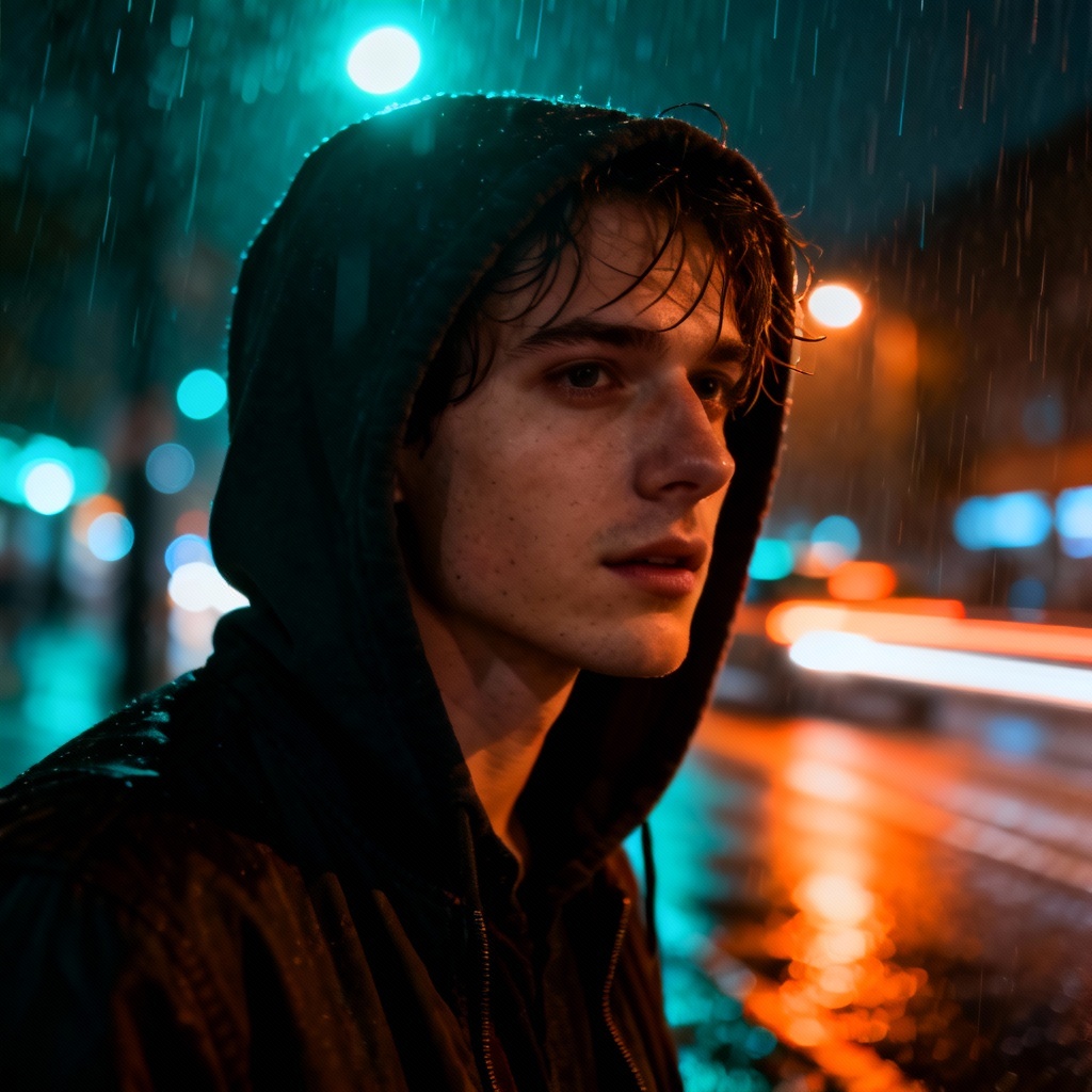 AI cinematic city night selfie