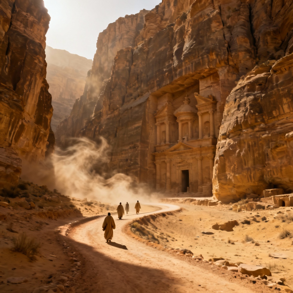 AI desert sandstone monastery carved into canyon cliffs