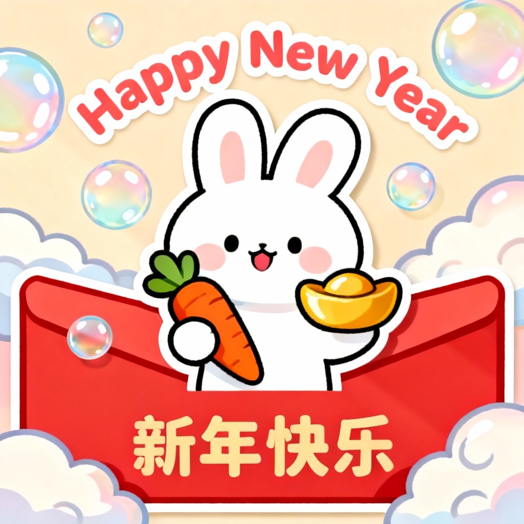 Cute rabbit hongbao with kid-friendly pastel graphics