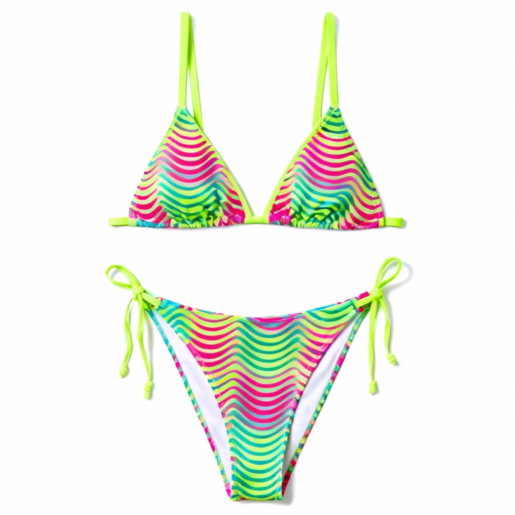 AI neon ripple bikini design on clean studio background
