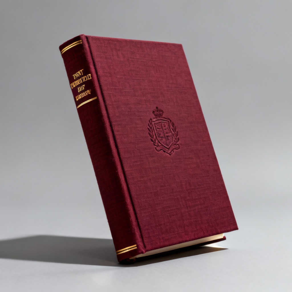 AI maroon book cover mockup with gold foil title and textured cloth