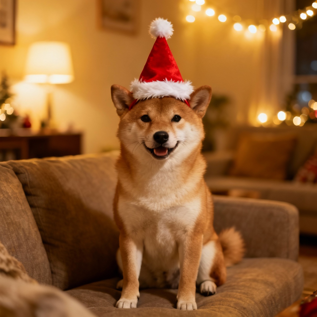 Dog wearing AI-added tiny Santa hat