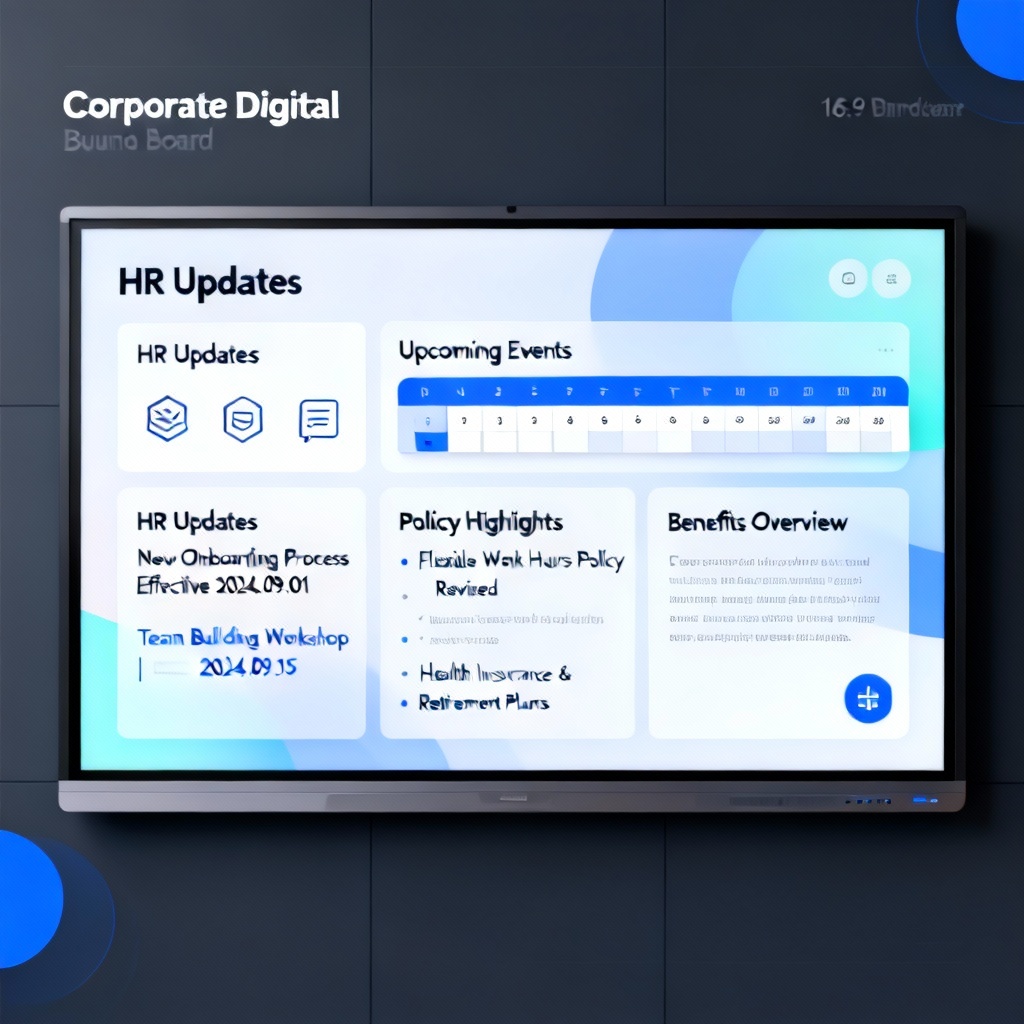 AI office HR updates noticeboard with policies and events