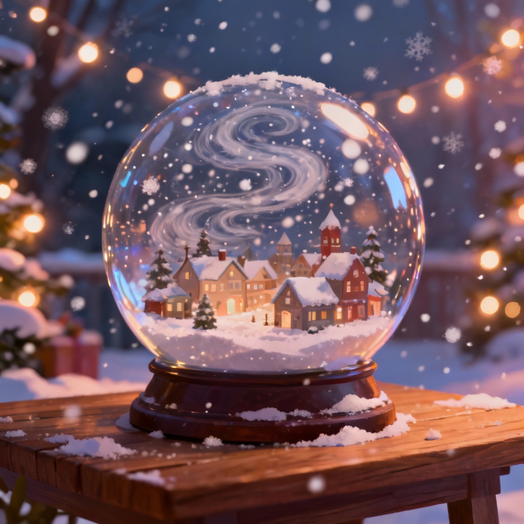 AI holiday snow globe with swirling snow