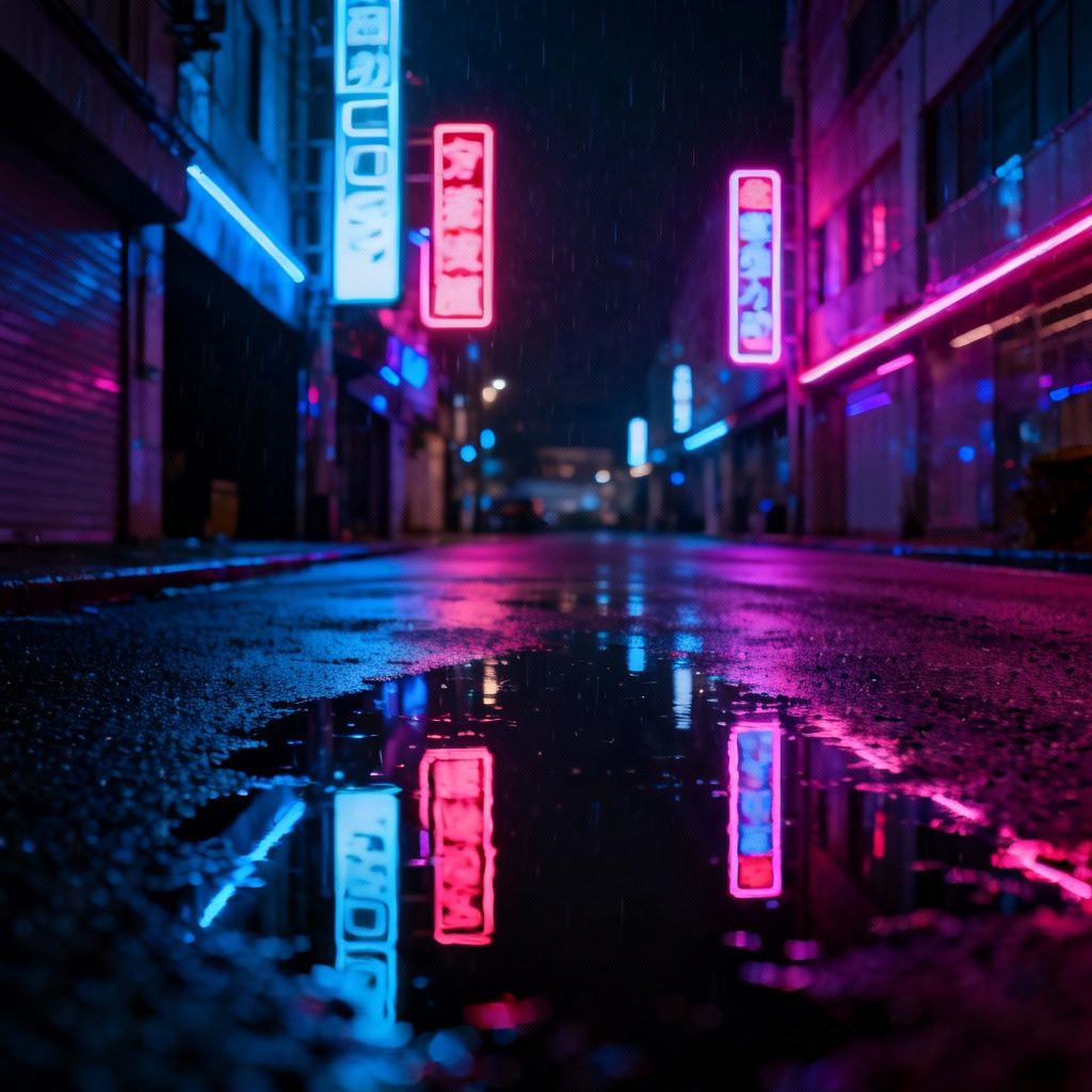 AI crisp cyberpunk cityscape at night with sharp neon details