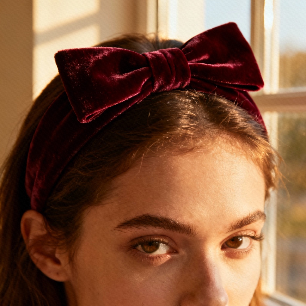 AI velvet bow headband lifestyle portrait