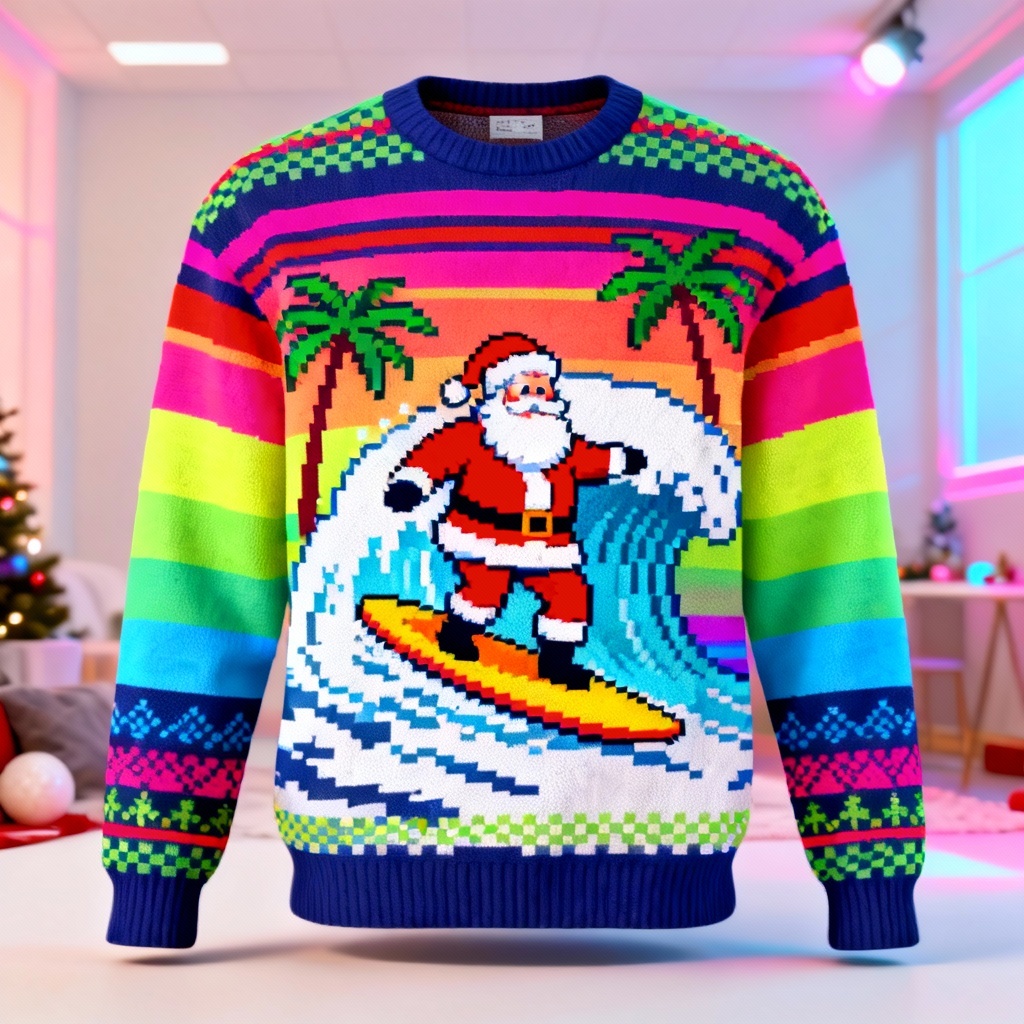 Santa surfing ugly Christmas jumper design