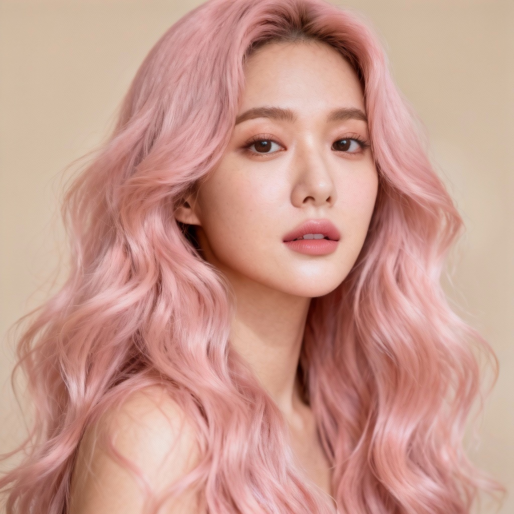 AI pastel pink waves hair color simulation