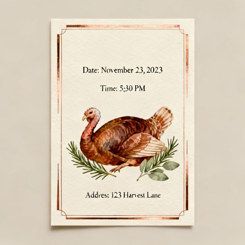 AI Thanksgiving dinner invitation with turkey illustration