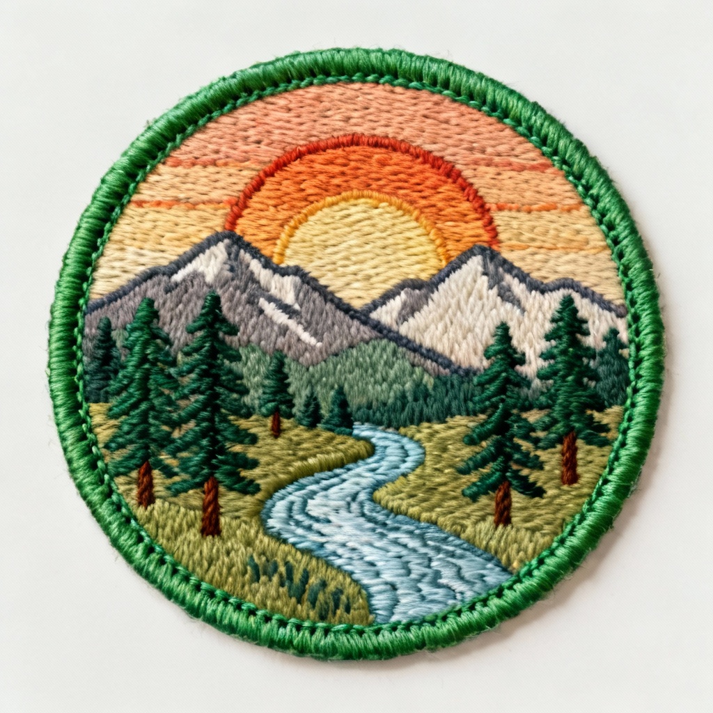 AI scout badge patch with mountains and trees