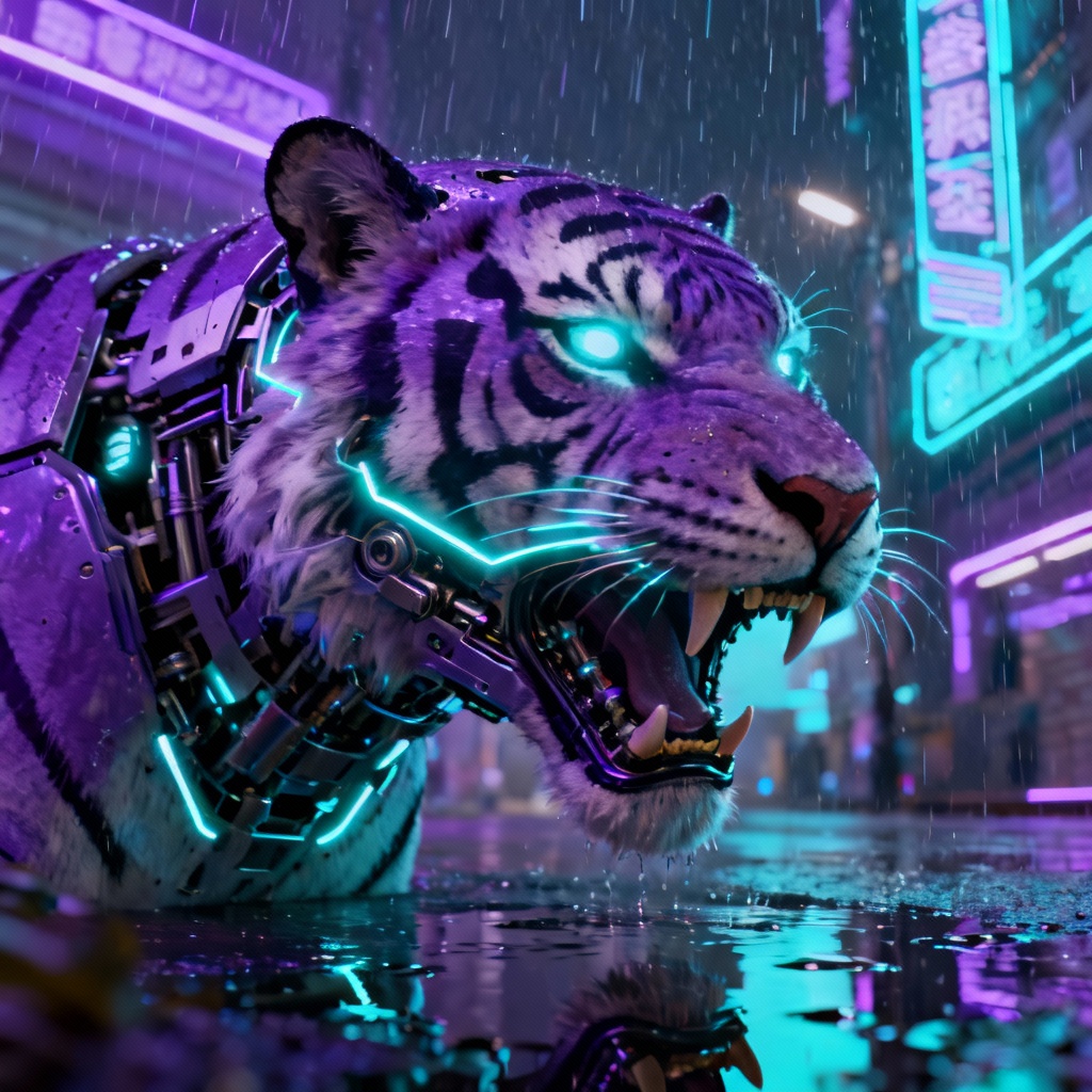 AI Neon Cyberpunk Tiger Portrait