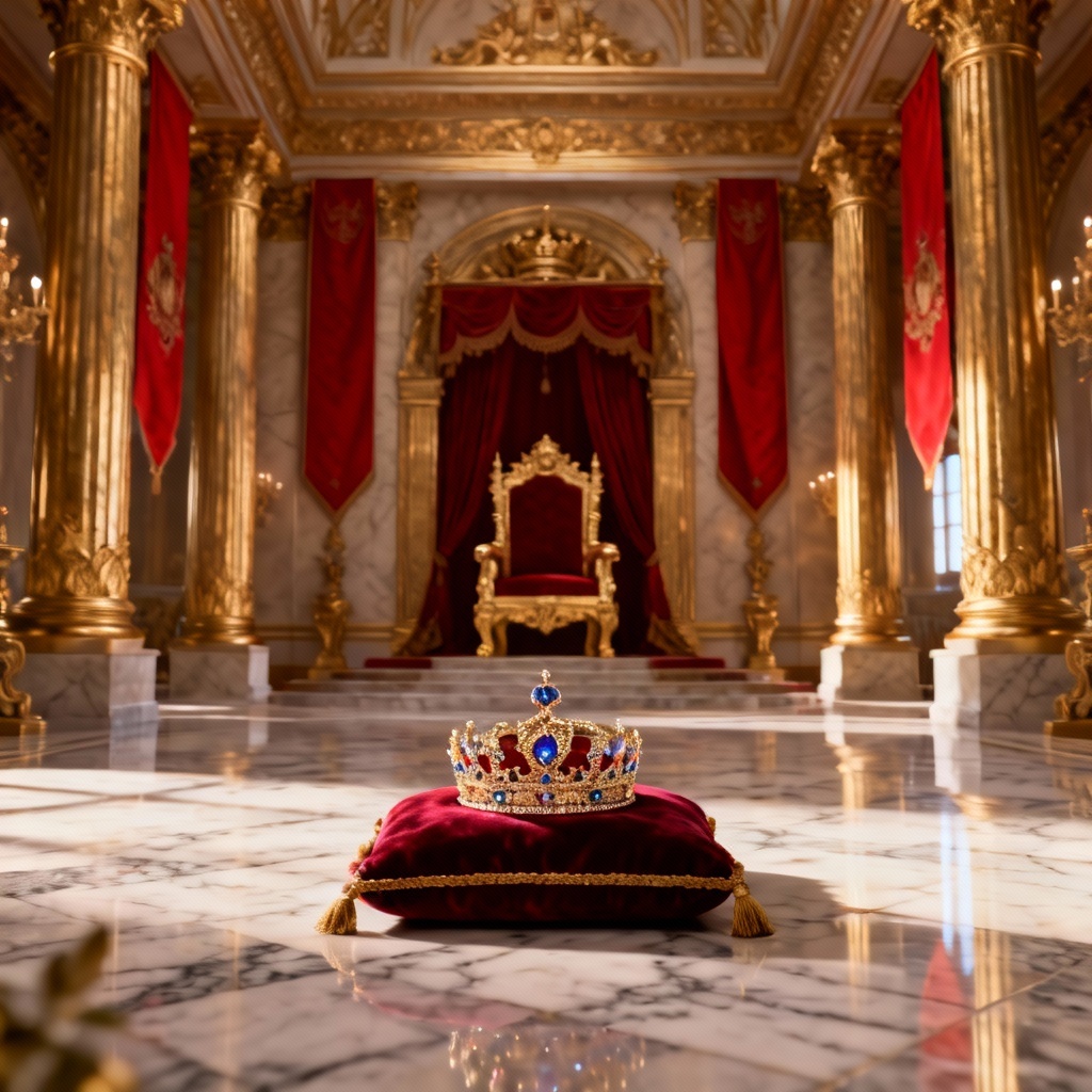AI imperial throne room with gold columns and crimson banners