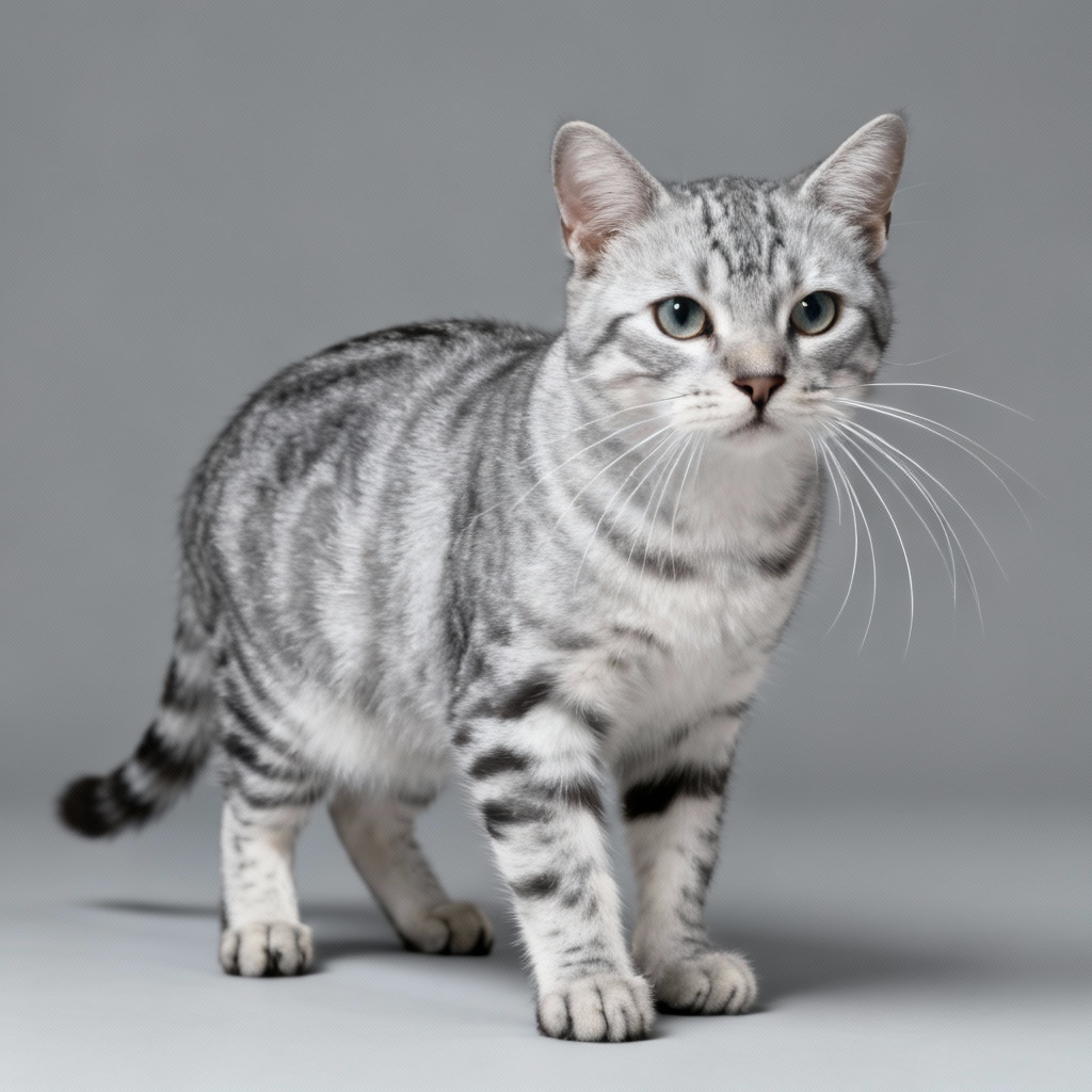 Silver mackerel tabby studio portrait with crisp lighting