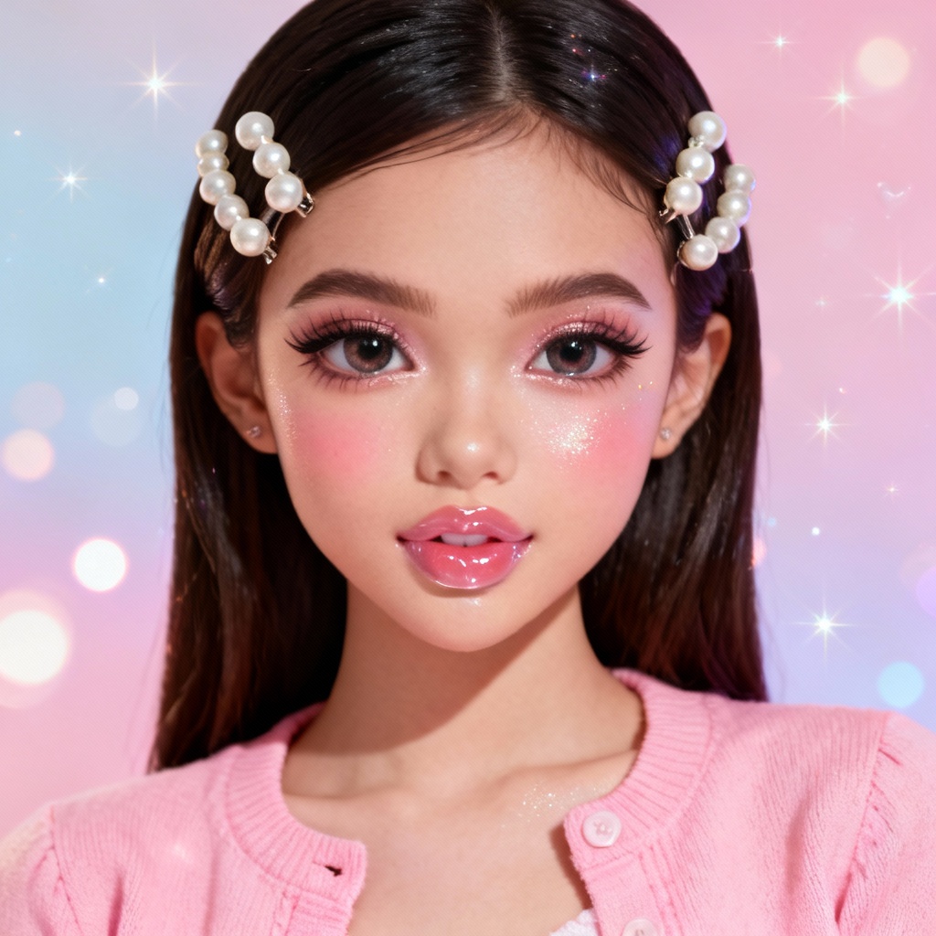AI Bratz pastel aesthetic doll with pearl hair clips