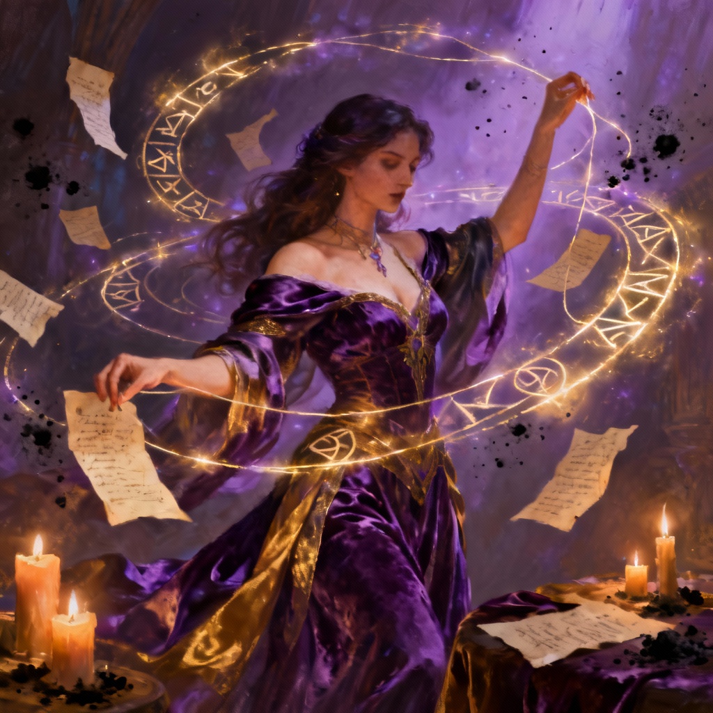 Sorceress casting light weaves and runic circles