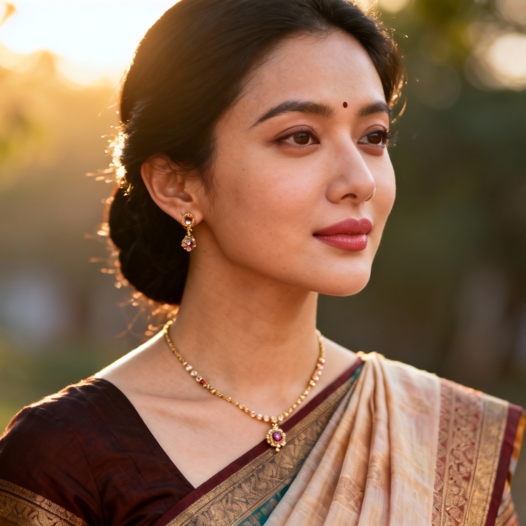 AI realistic girl traditional fashion headshot of adult woman