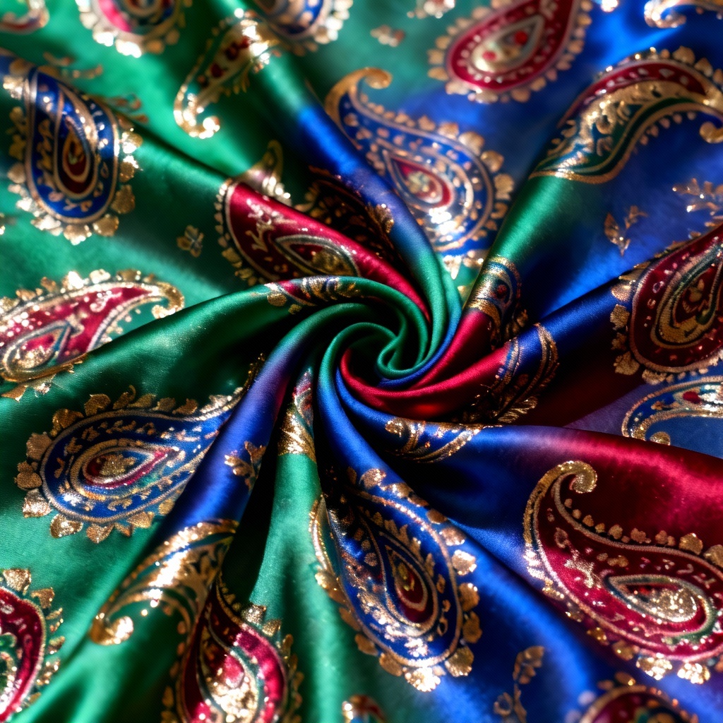 AI silk paisley fabric with rich drape and luster