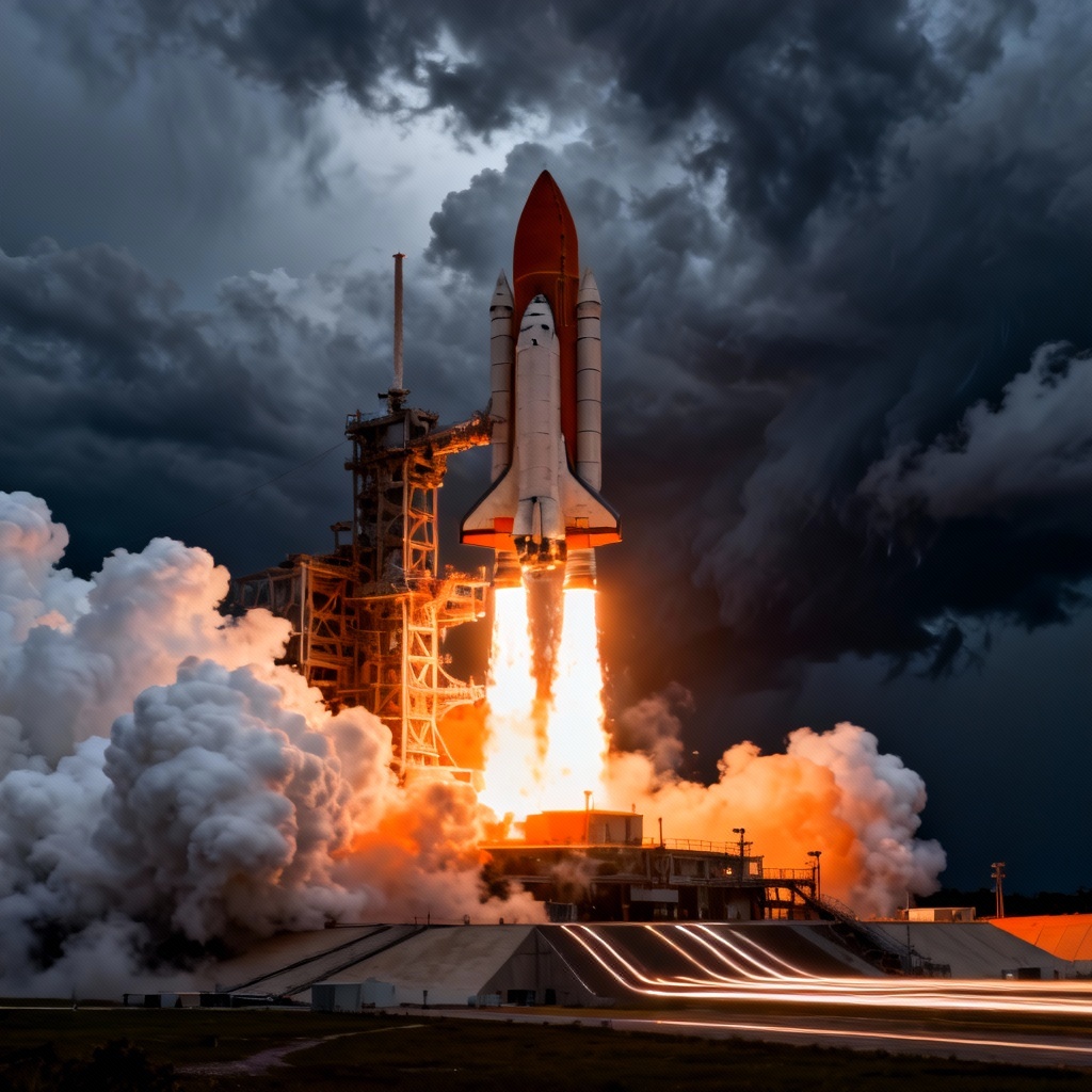 AI Rocket Launch Night Shot
