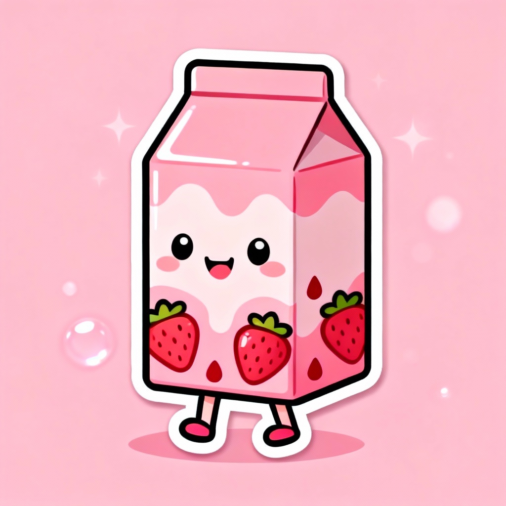 AI cute smiling strawberry milk carton