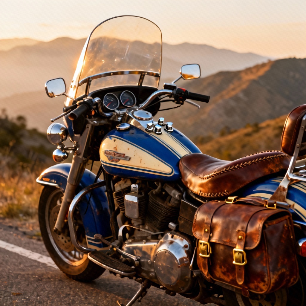AI heritage touring classic motorcycle with panniers and windshield