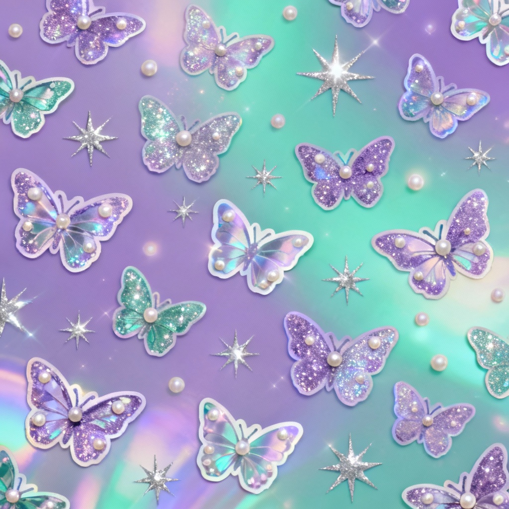 Y2K butterfly collage with glitter stickers and starbursts