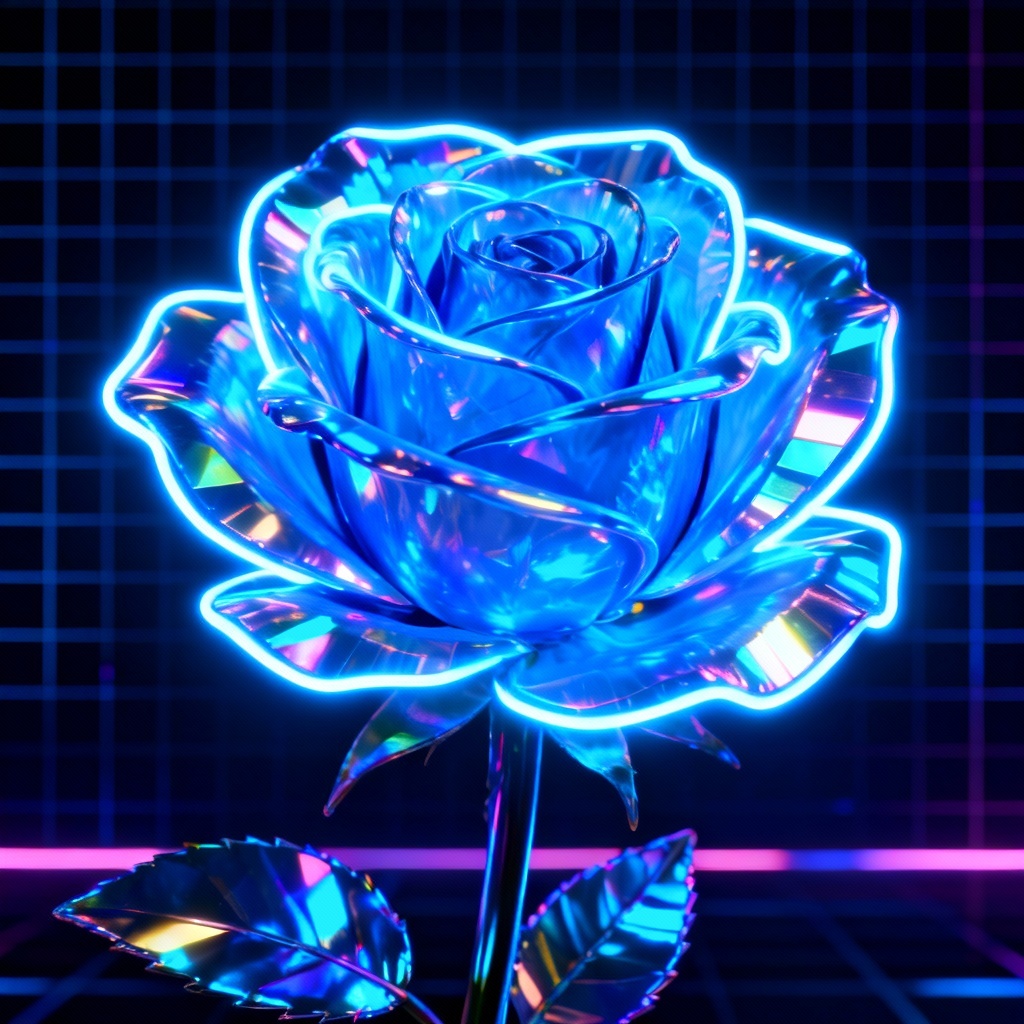 Neon blue cyberpunk rose with glow