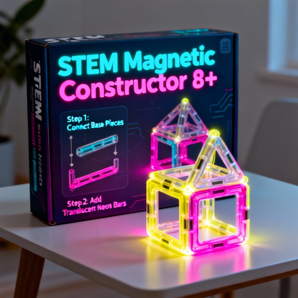 AI STEM magnetic builder kit with packaging mockup