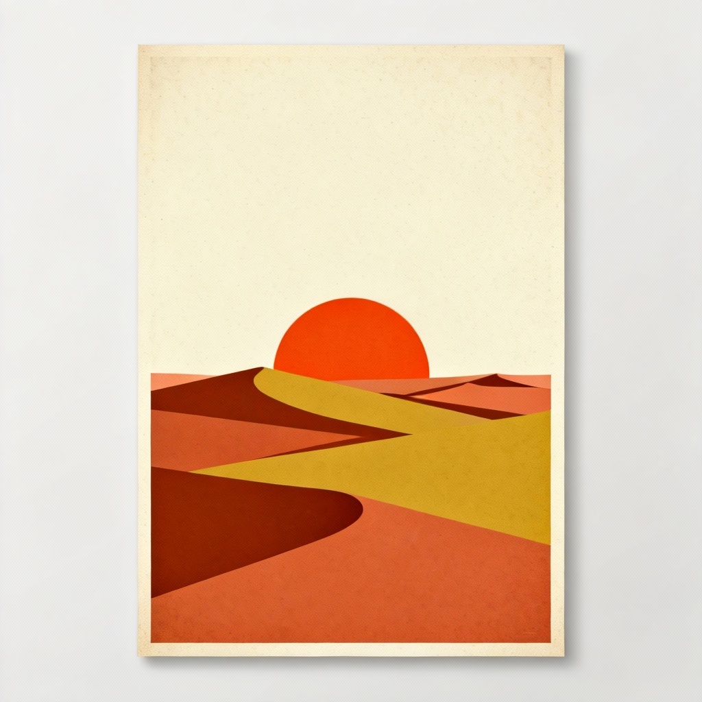 Minimalist desert sunset poster with graphic shapes