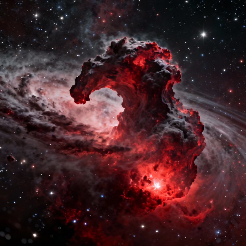 AI generated crimson horsehead nebula with dense starfield