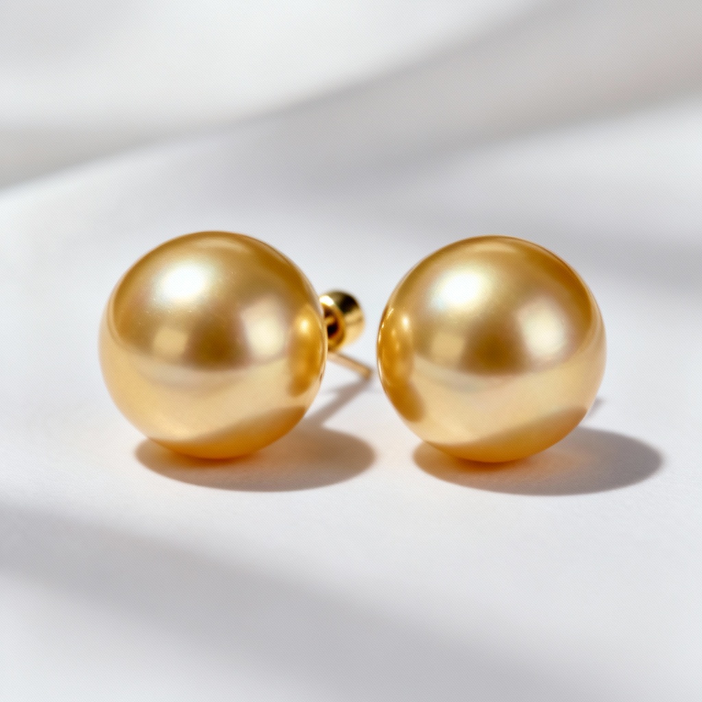 AI golden South Sea pearl stud earrings