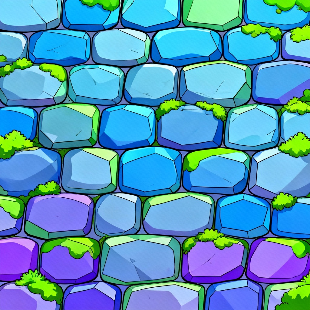 AI stylized fantasy mossy cobblestone wall hand-painted texture