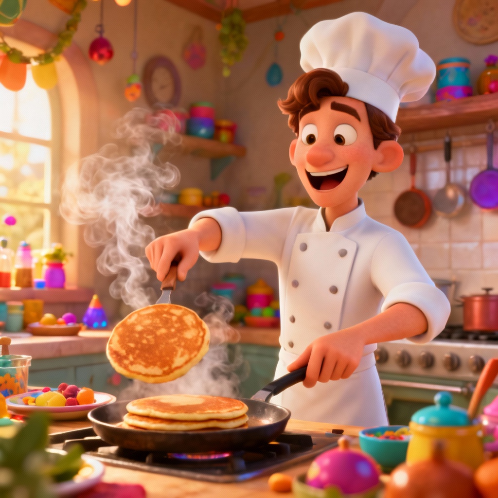 AI Pixar-style cartoon chef cooking