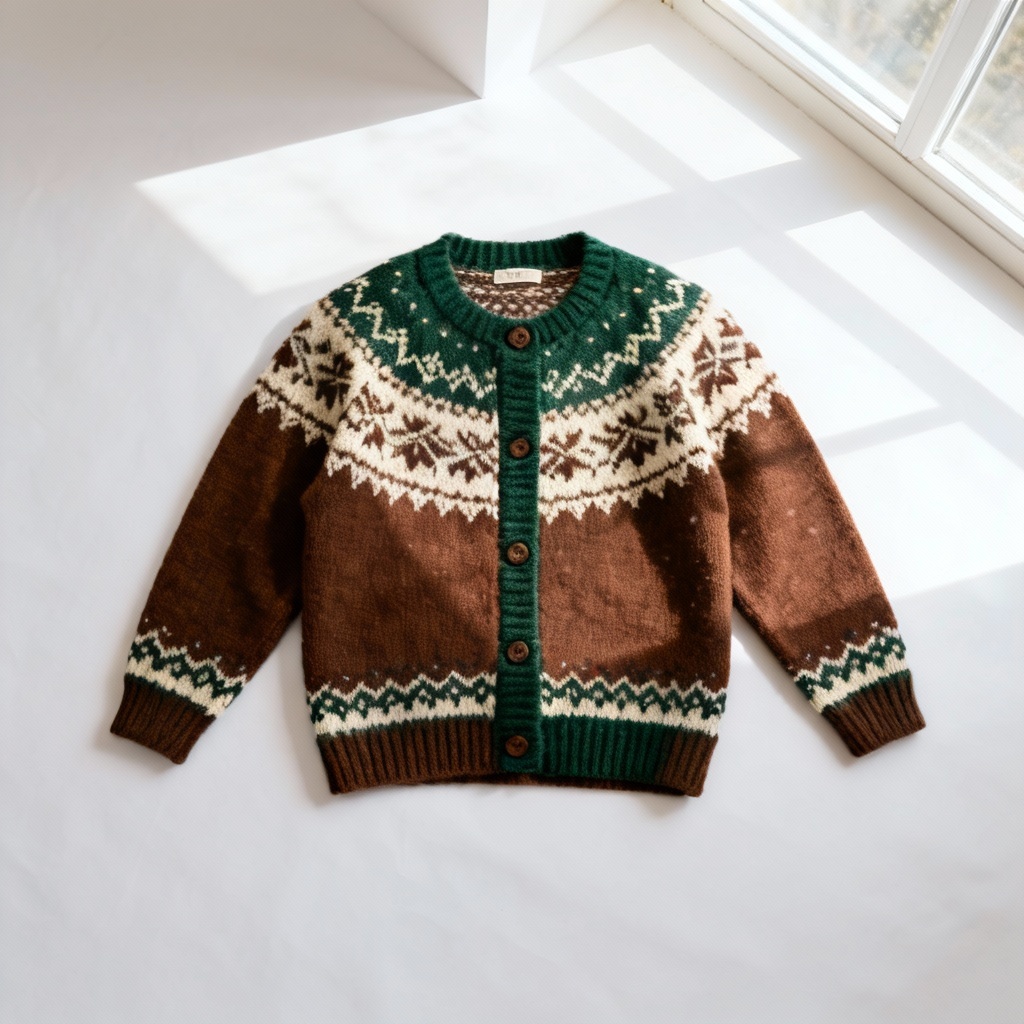 AI Fair Isle cardigan design mockup in earthy palette